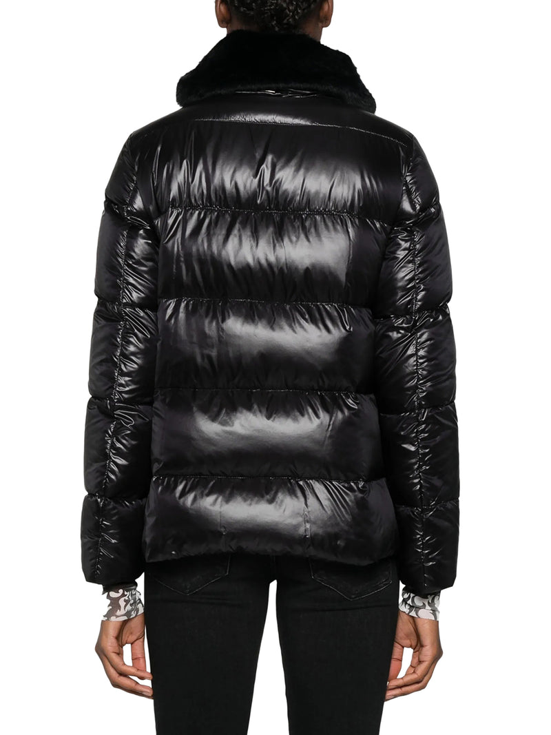 SHINY DOWN JACKET WITH FUR COLLAR