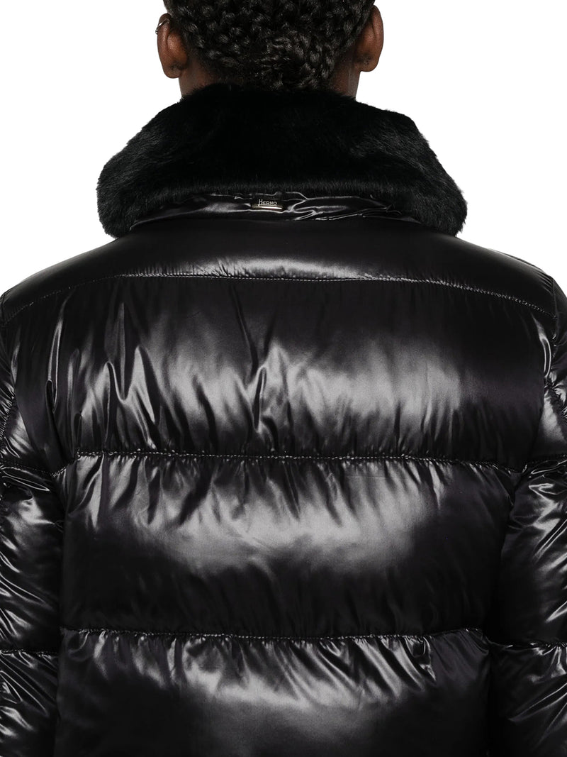 SHINY DOWN JACKET WITH FUR COLLAR