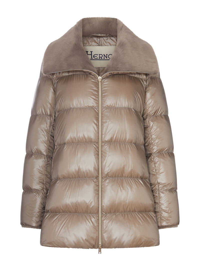 LONG PUFFER COAT WITH FAUX FUR COLLAR