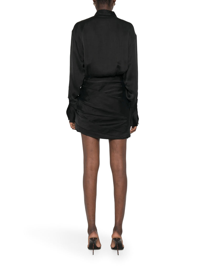 SATIN MINI SHIRT DRESS WITH DRAPED SKIRT