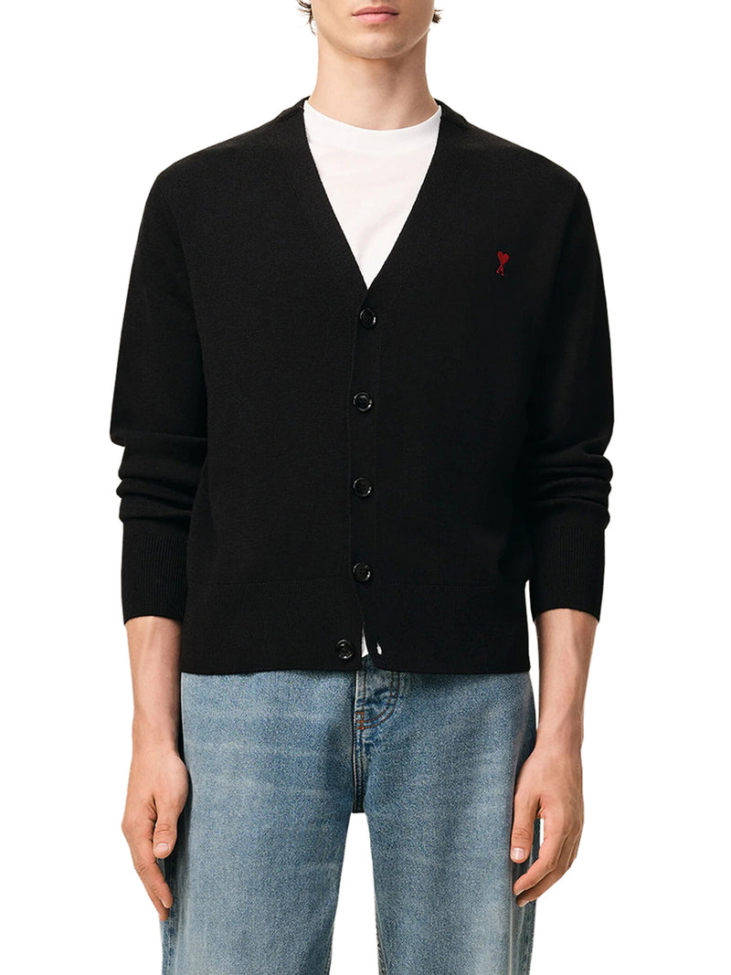V-NECK KNIT CARDIGAN WITH EMBROIDERED LOGO
