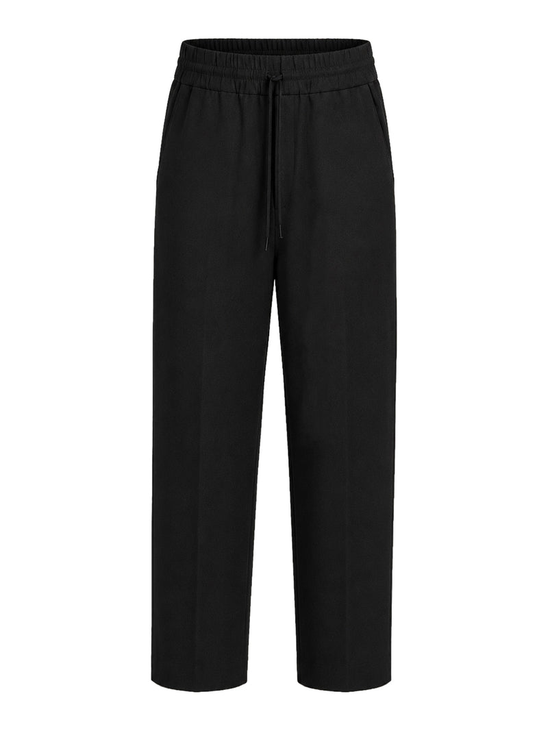 BLACK WOOL TROUSERS WITH AN ELASTICATED WAIST