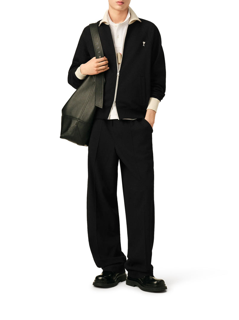 BLACK WOOL TROUSERS WITH AN ELASTICATED WAIST