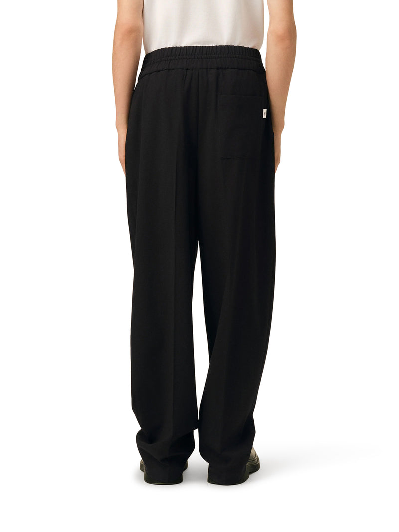 BLACK WOOL TROUSERS WITH AN ELASTICATED WAIST