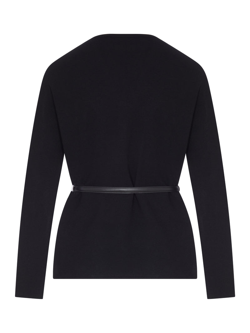 WOOL CARDIGAN WITH LEATHER PROFILES AND BELT