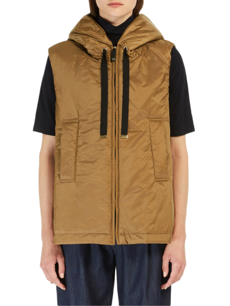PADDED VEST WITH HOOD IN WATERPROOF CANVAS