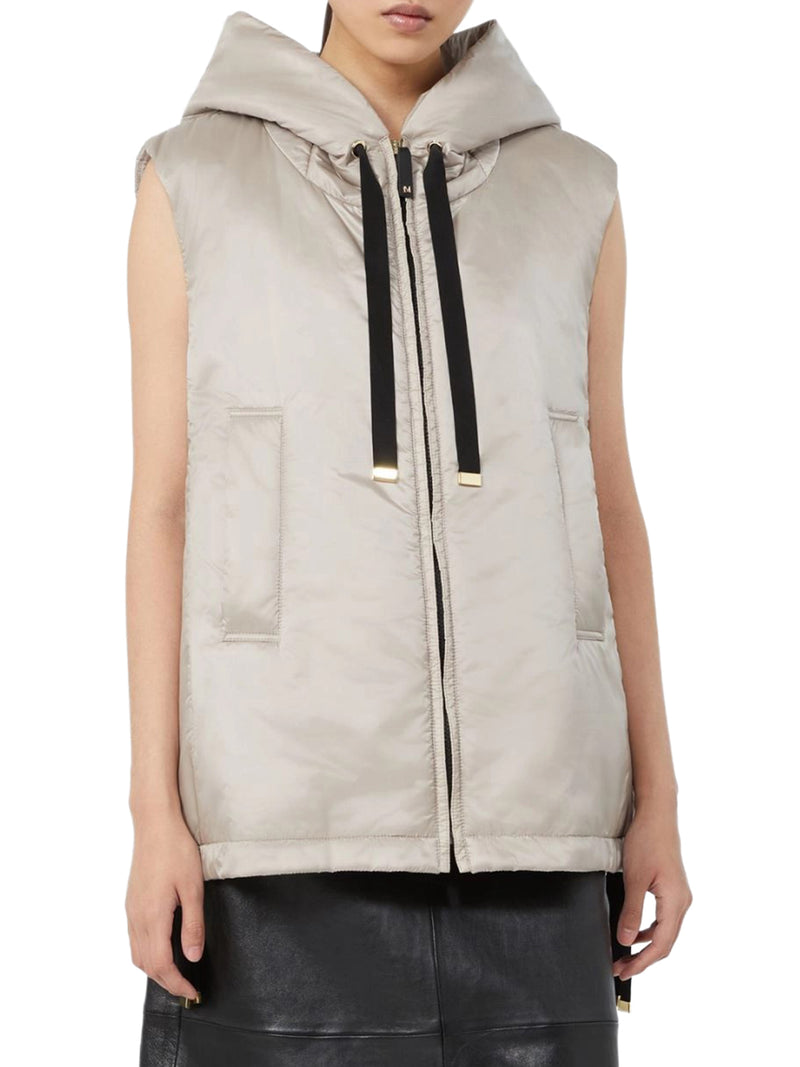 PADDED VEST WITH HOOD IN WATERPROOF CANVAS