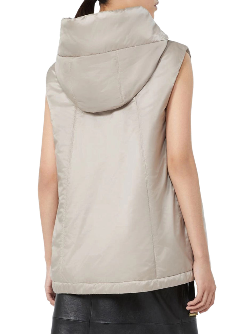 PADDED VEST WITH HOOD IN WATERPROOF CANVAS
