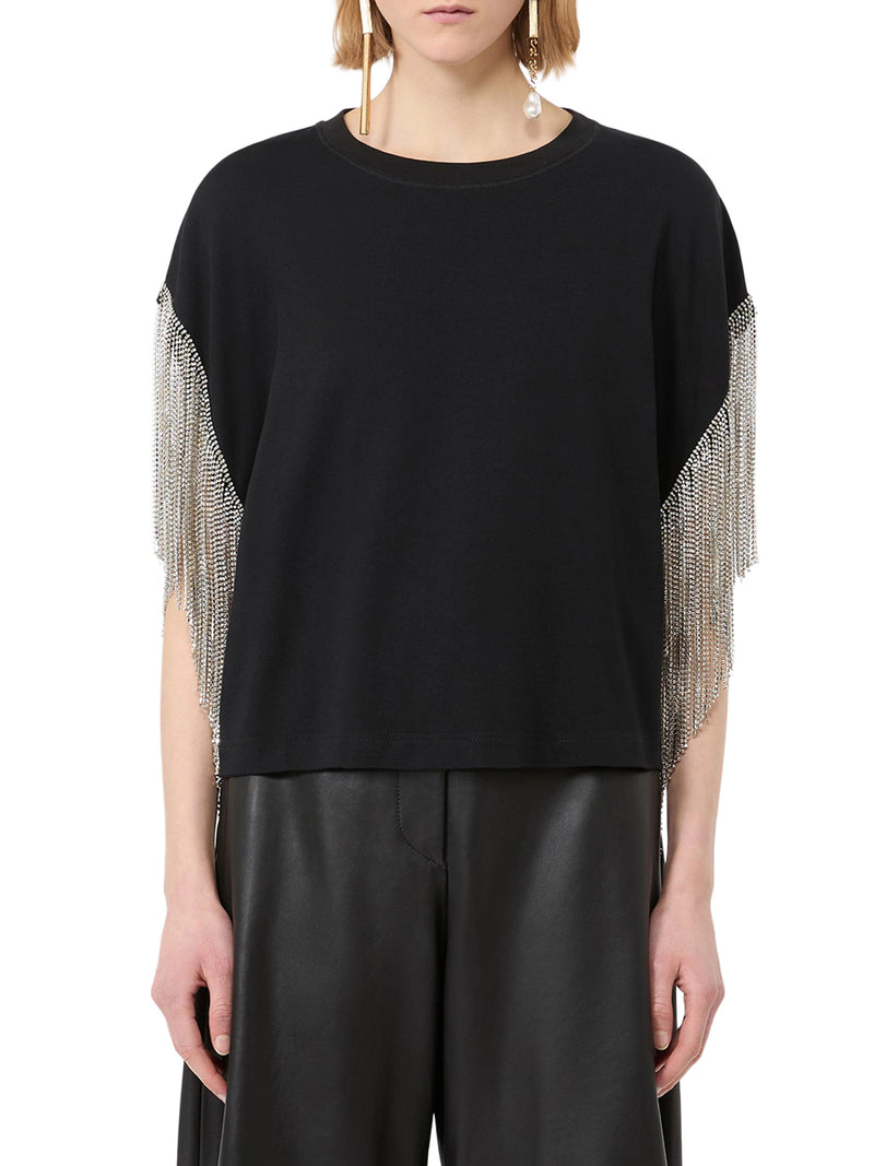 BOXY T-SHIRT IN COTTON WITH RHINESTONE FRINGES