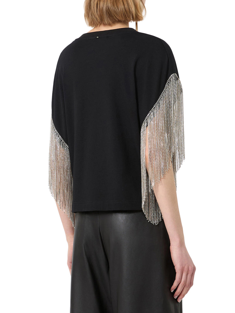 BOXY T-SHIRT IN COTTON WITH RHINESTONE FRINGES