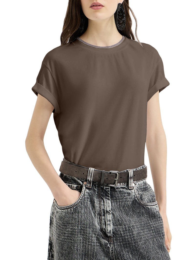 JERSEY T-SHIRT WITH PRECIOUS FAUX LAYERING