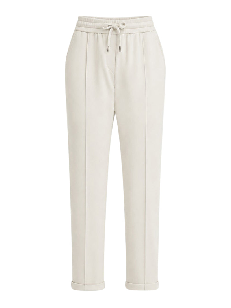LIGHTWEIGHT STRETCH COTTON FLEECE TRACK PANTS WITH EMBELLISHMENT