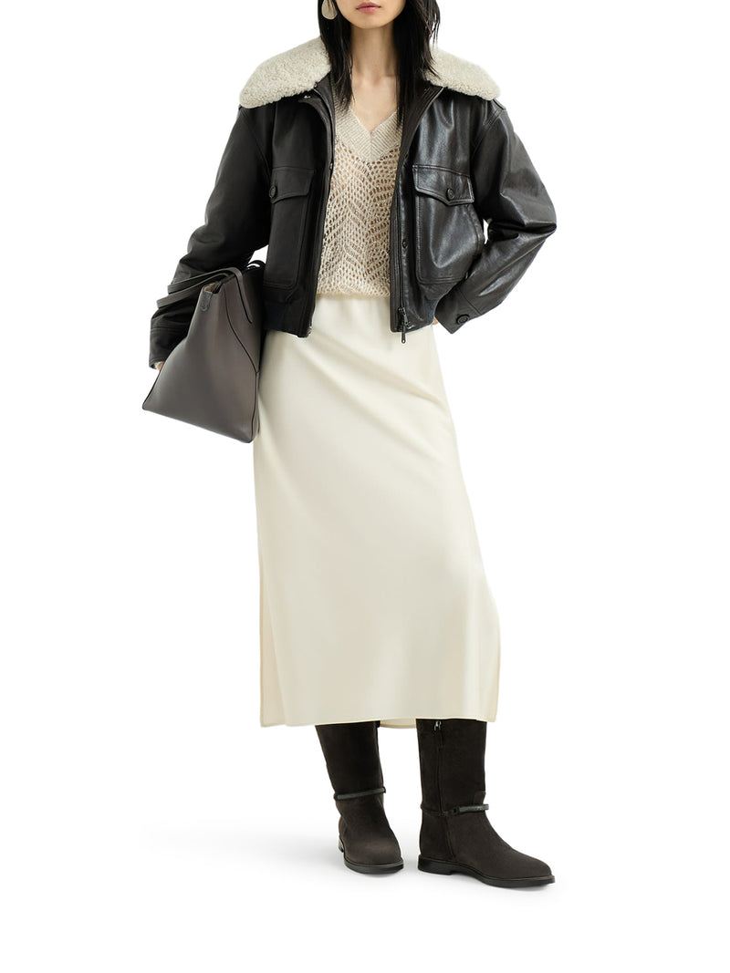 PENCIL FLUID SKIRT IN CADY SATIN