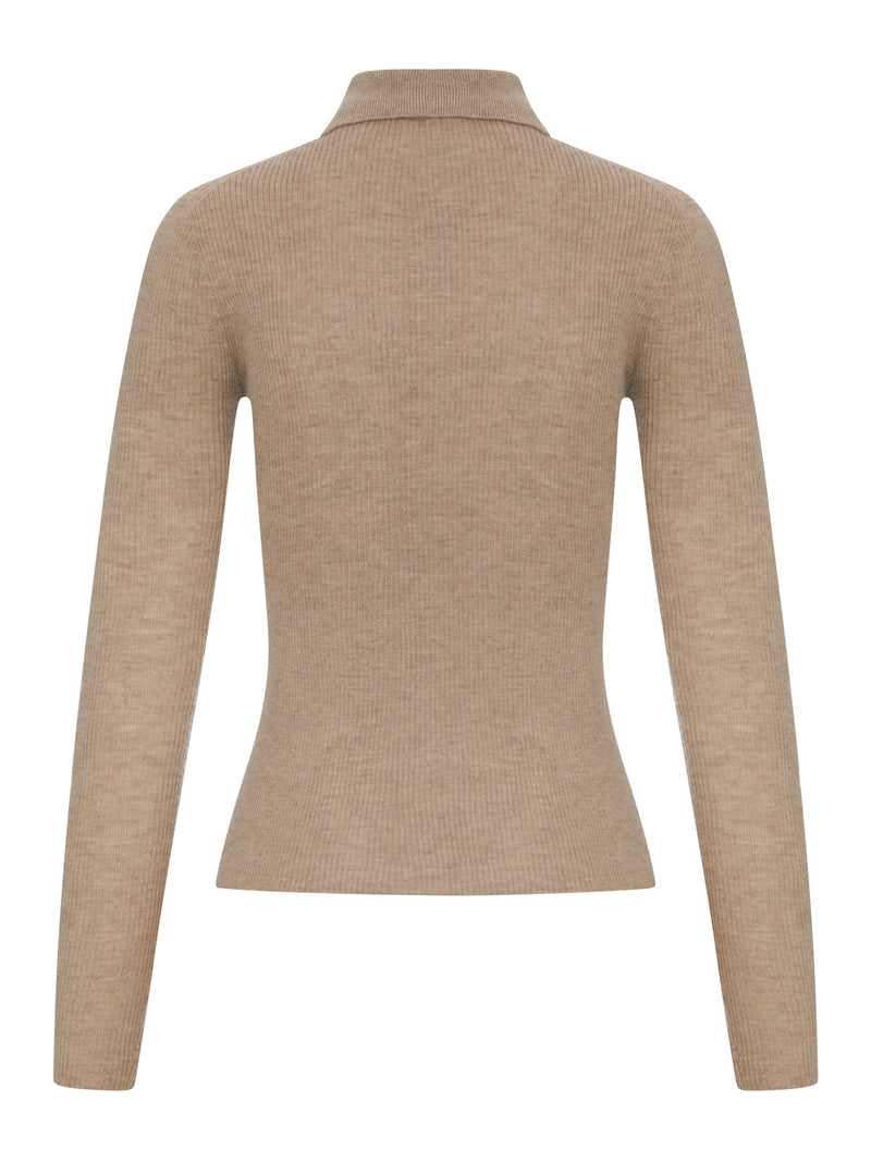 BEIGE RIBBED KNIT POLO SHIRT