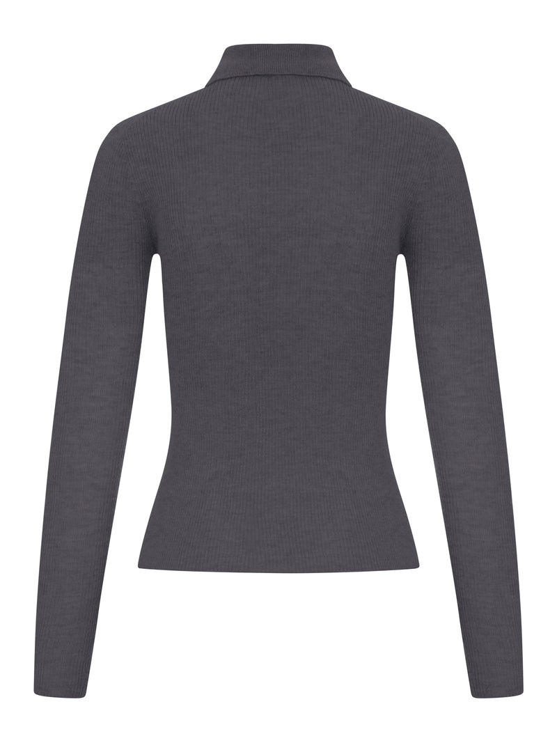 GREY RIBBED KNIT POLO SHIRT