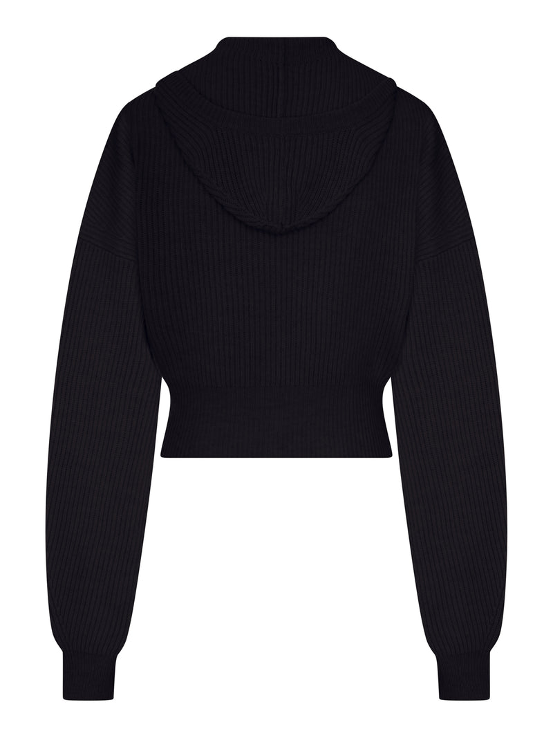 RIBBED WOOL CARDIGAN WITH WIDE COLLAR