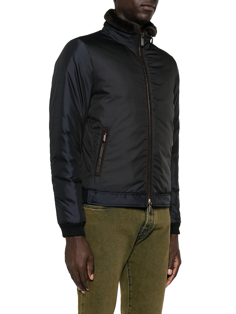 TECHNICAL FABRIC BOMBER JACKET WITH FUR COLLAR