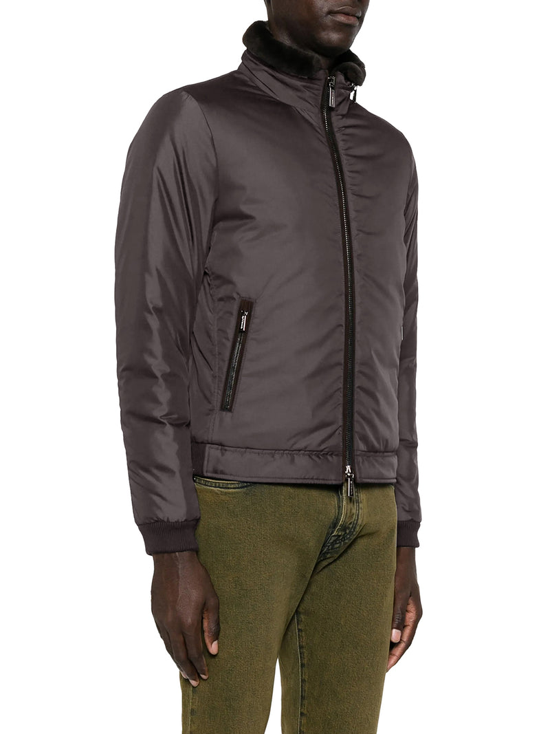 TECHNICAL FABRIC BOMBER JACKET WITH FUR COLLAR