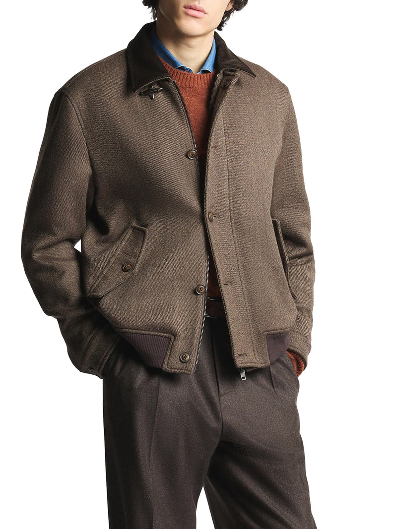 DOUBLE-FACED WOOL DRIVING BOMBER JACKET