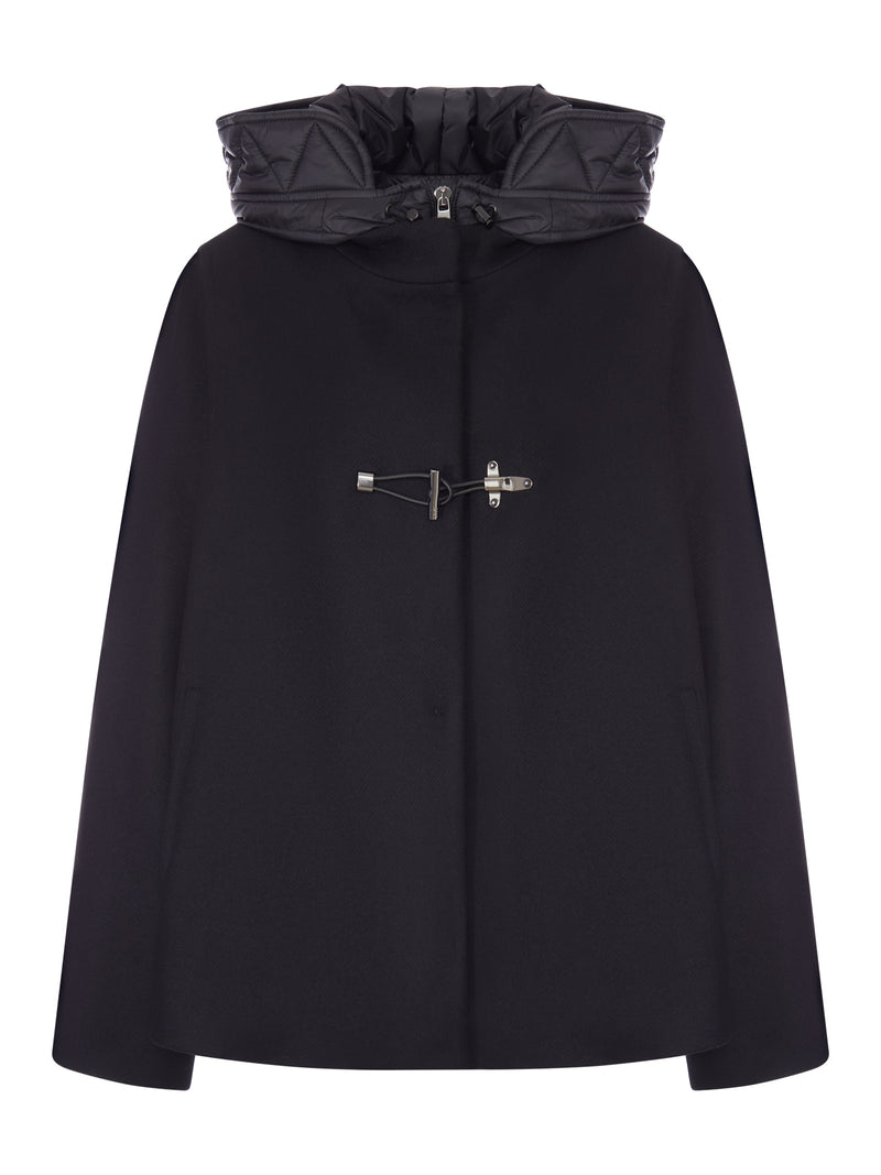 TOGGLE COAT CAPE IN WOOL AND CASHMERE BRUSHED CLOTH