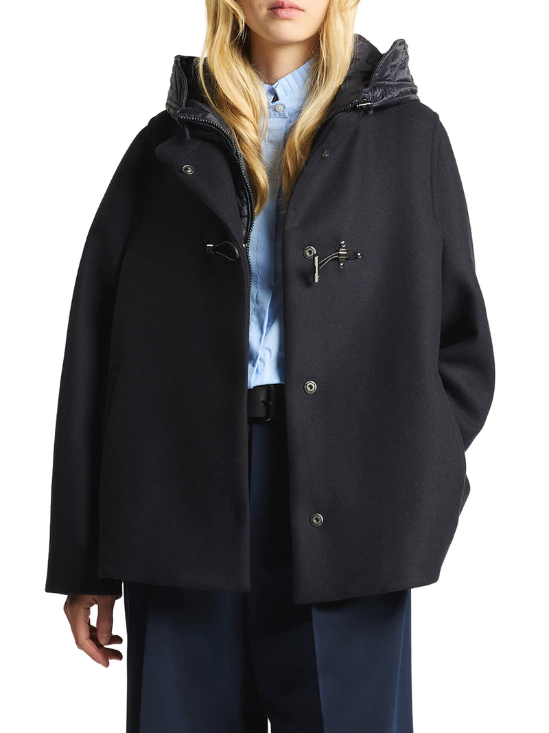 TOGGLE COAT CAPE IN WOOL AND CASHMERE BRUSHED CLOTH