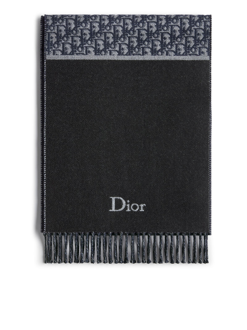 DOUBLE-SIDED DIOR OBLIQUE SCARF IN NAVY BLUE WOOL