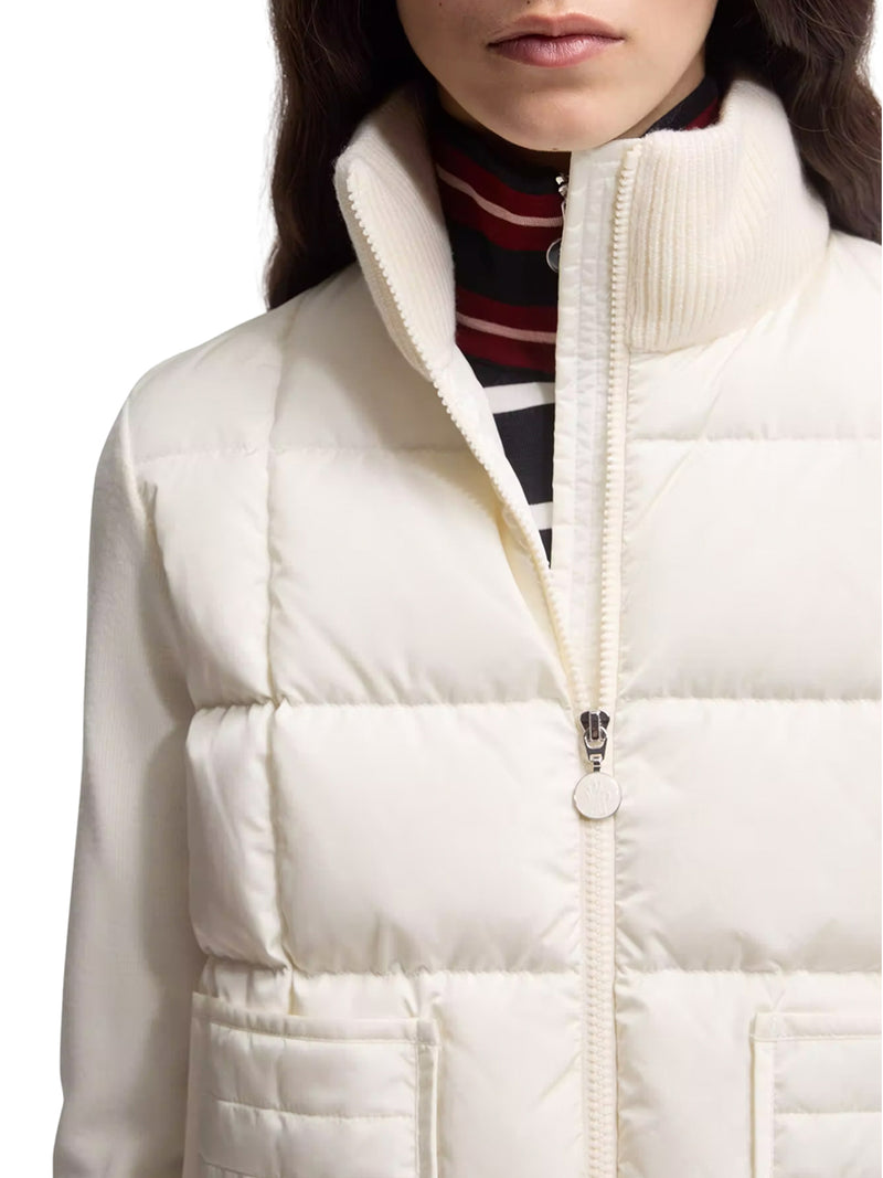 PADDED WOOL ZIP-UP CARDIGAN WITH CHECK QUILTING
