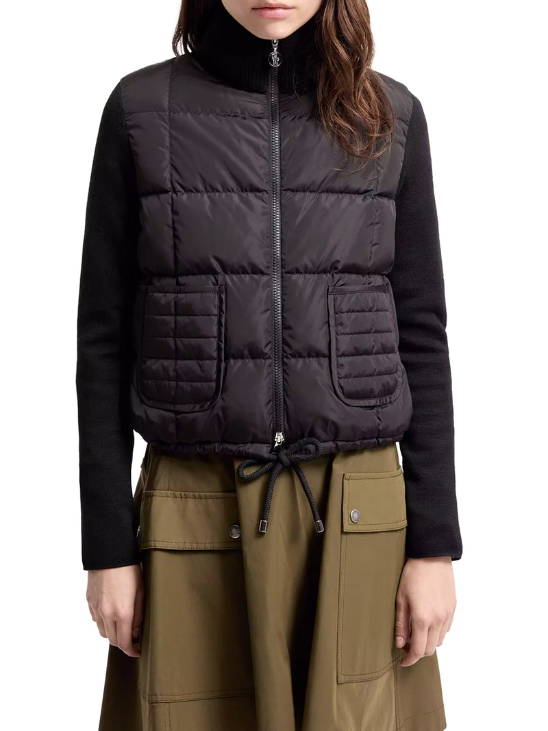 PADDED WOOL ZIP-UP CARDIGAN WITH CHECK QUILTING