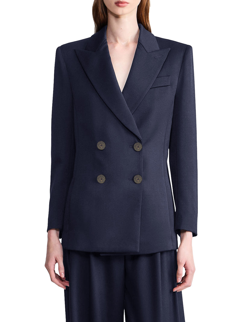 DOUBLE-BREASTED WOOL BLAZER WITH PEAK LAPEL
