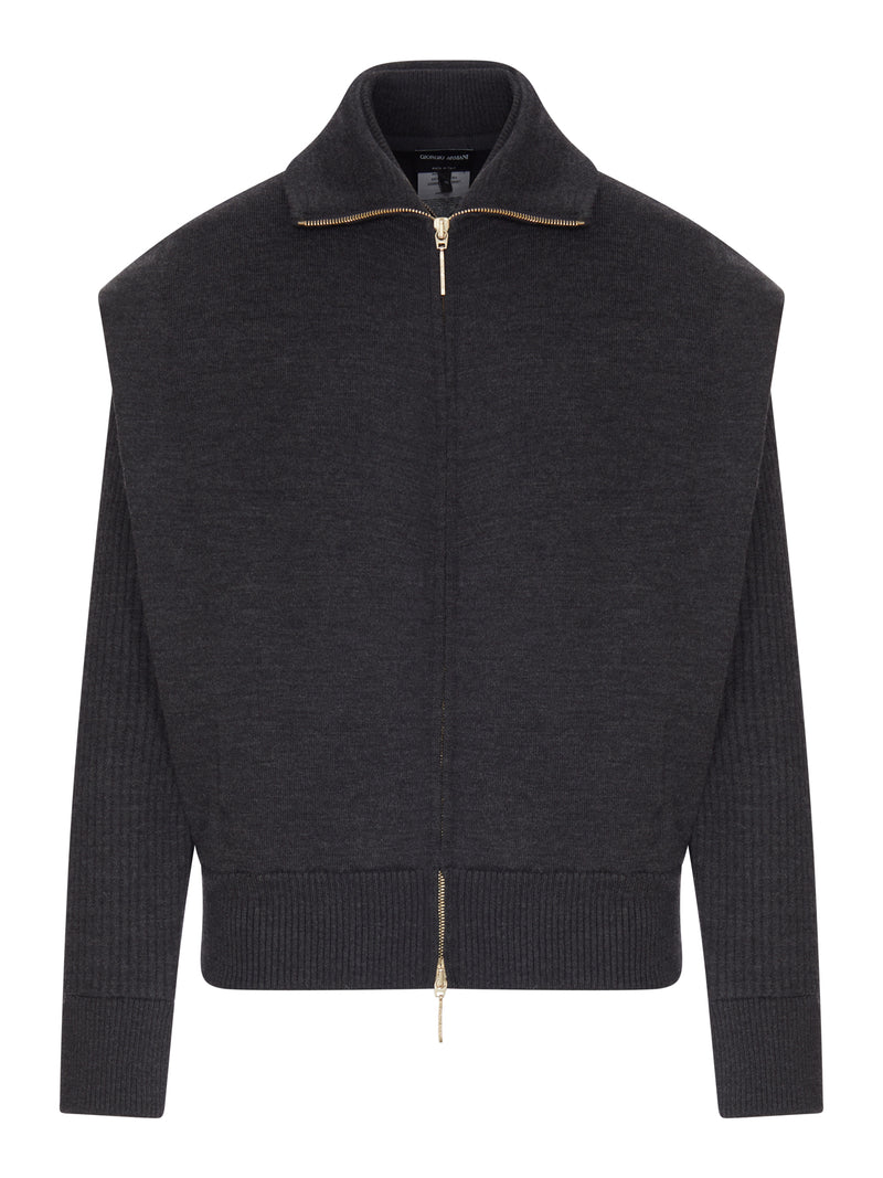 PADDED VIRGIN WOOL BOMBER JACKET WITH RIBBED SLEEVES