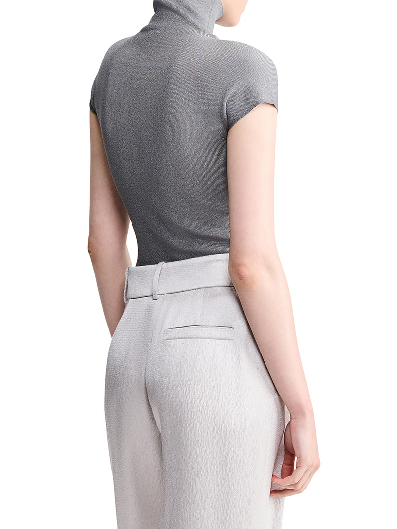 ENGLISH RIBBED VISCOSE TURTLENECK TOP WITH SHORT SLEEVES