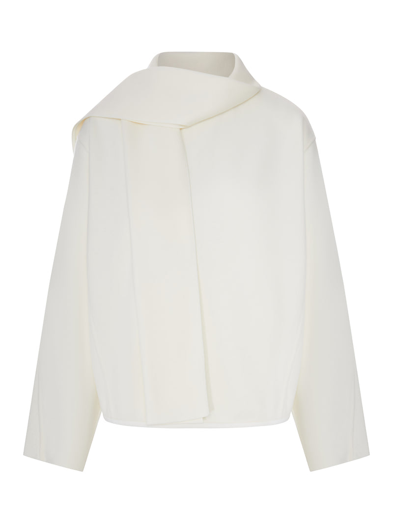 TEXTURED FABRIC SWEATER WITH INTEGRATED SCARF
