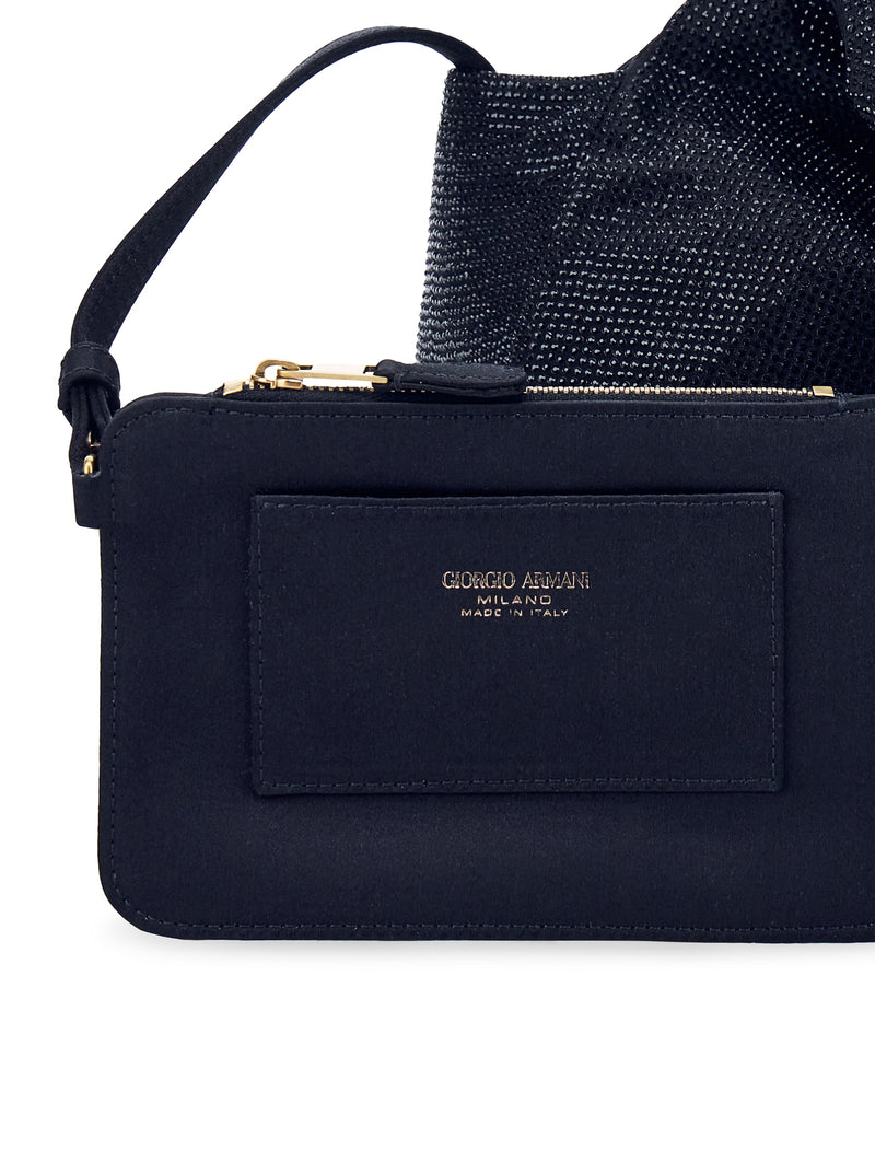 SATIN HANDBAG WITH RHINESTONES AND KNOTTED HANDLE