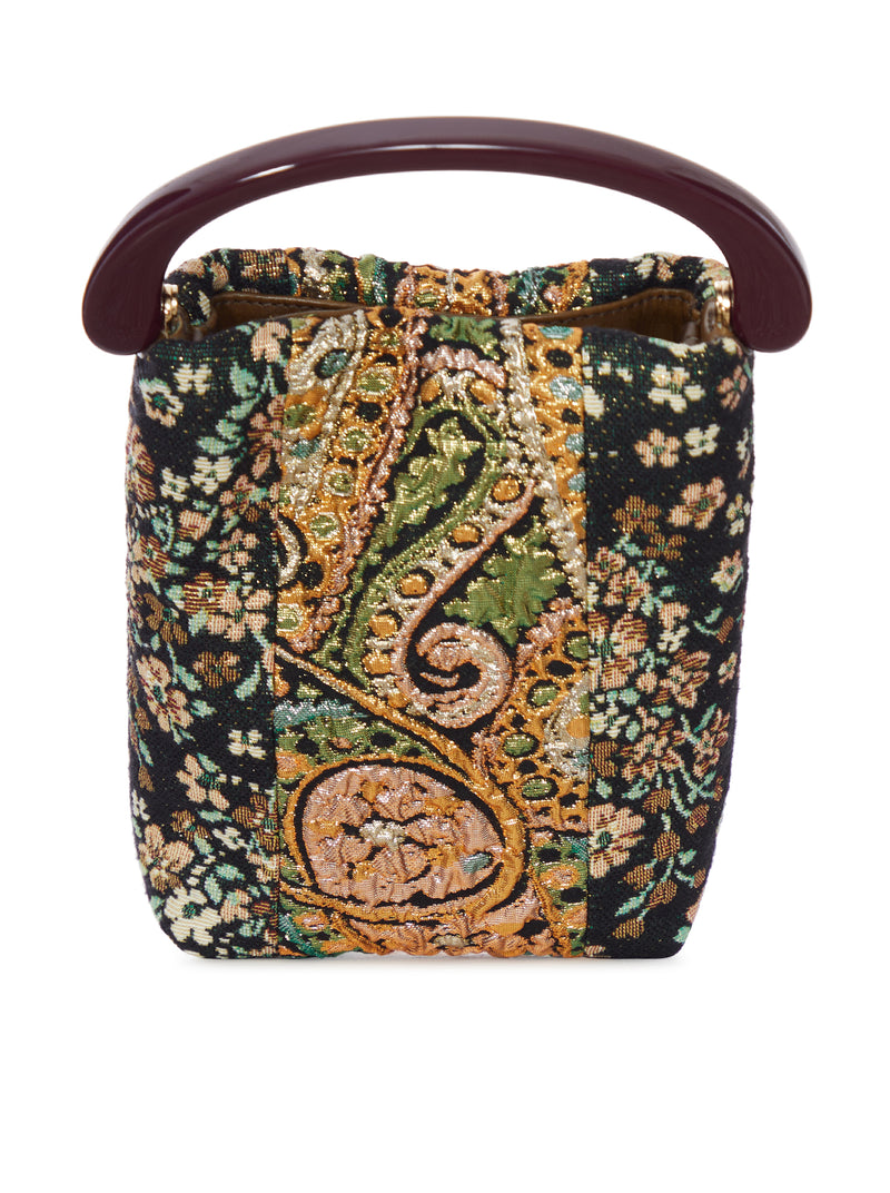 JACQUARD FABRIC BUCKET BAG WITH RIGID HANDLE