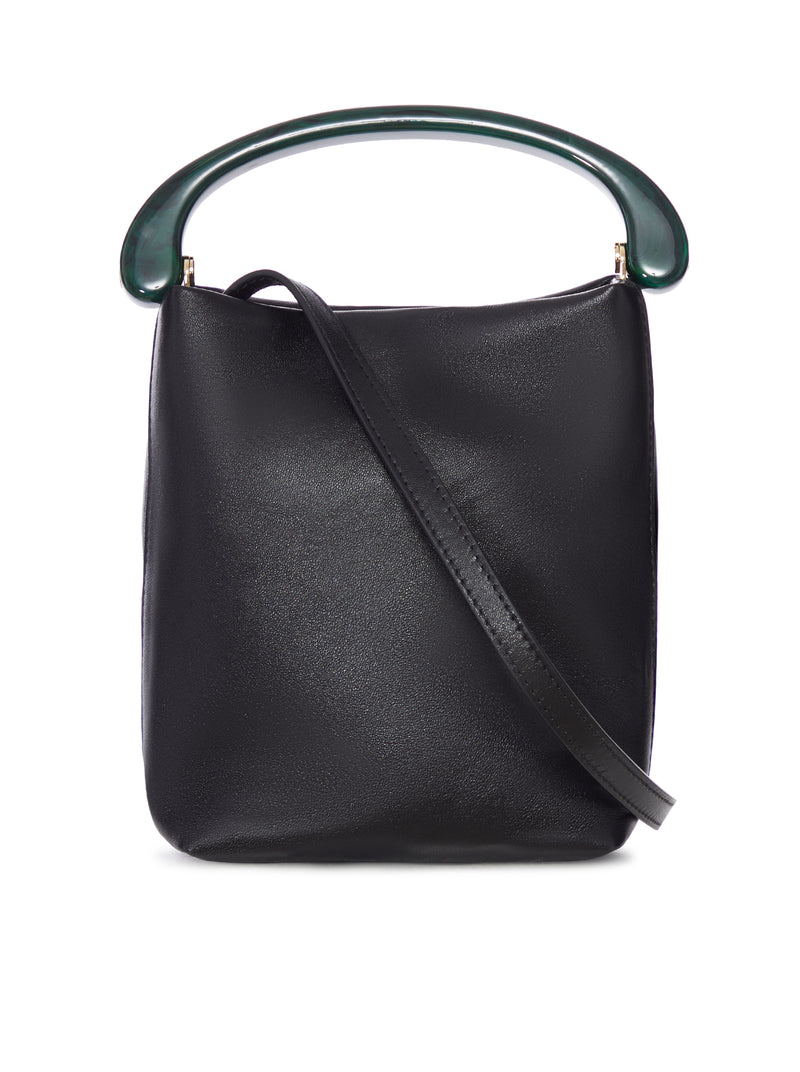 LEATHER BUCKET BAG WITH RIGID HANDLE