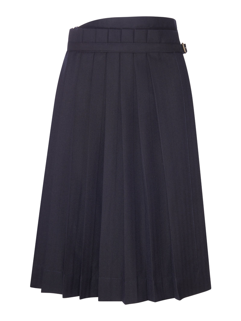 NAVY BLUE PLEATED MIDI SKIRT