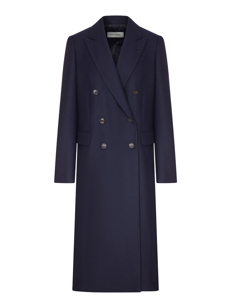 NAVY BLUE DOUBLE-BREASTED LONG COAT