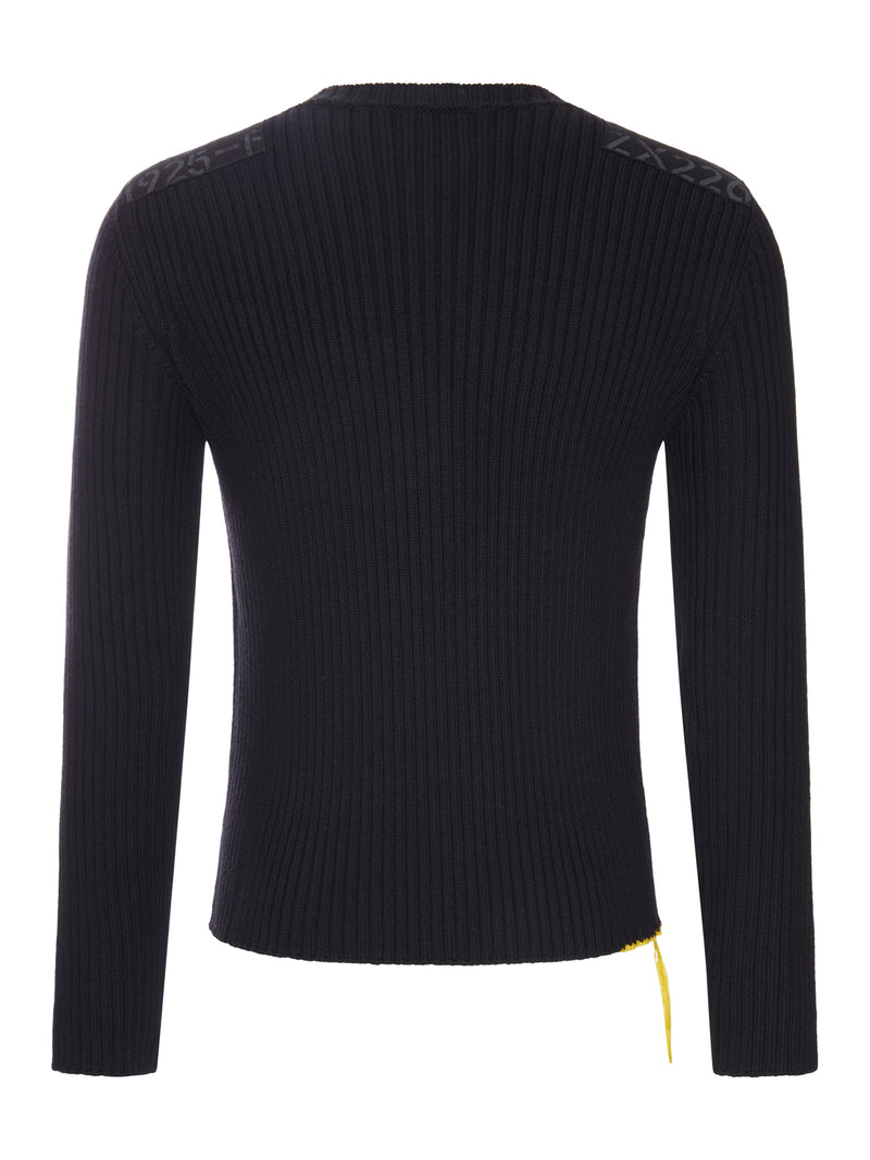 BLACK RIBBED SWEATER WITH SHOULDER DETAILS