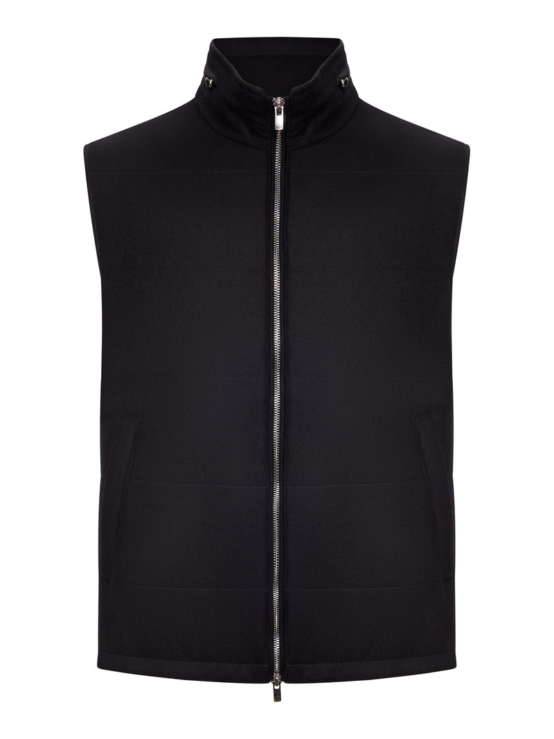 PADDED VEST WITH HIGH COLLAR AND ZIP IN LORO PIANA CASHMERE