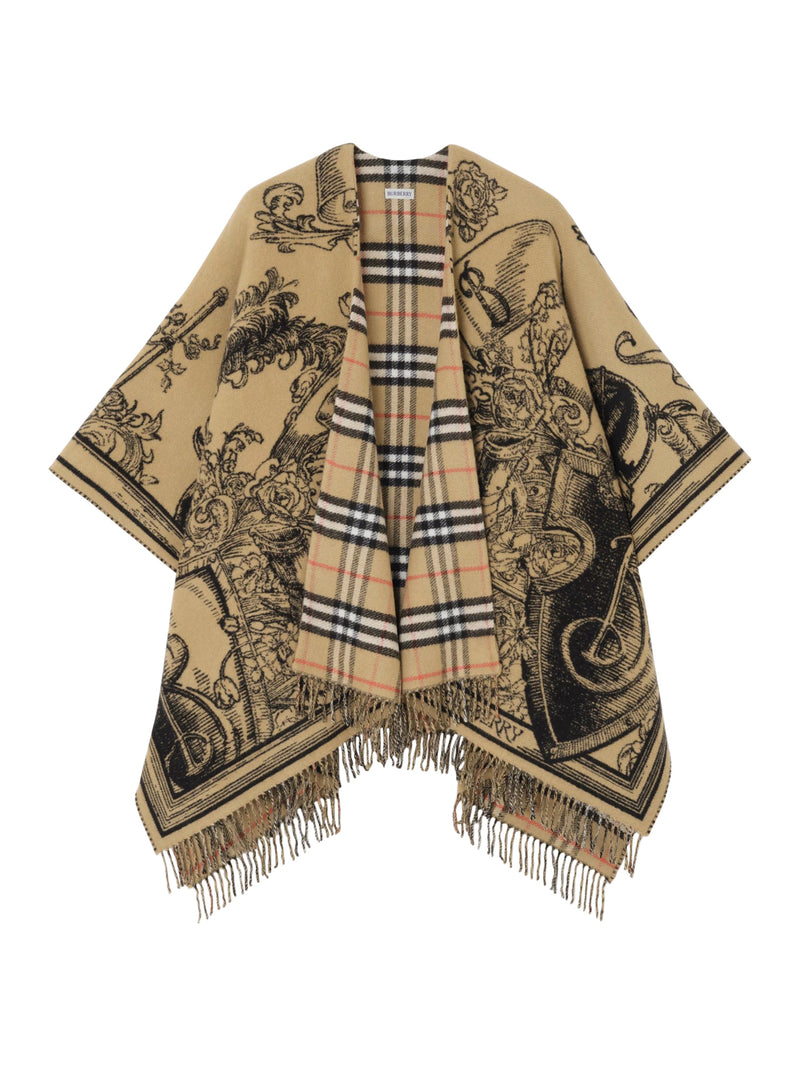 REVERSIBLE WOOL CAPE WITH ETCHED KNIGHT