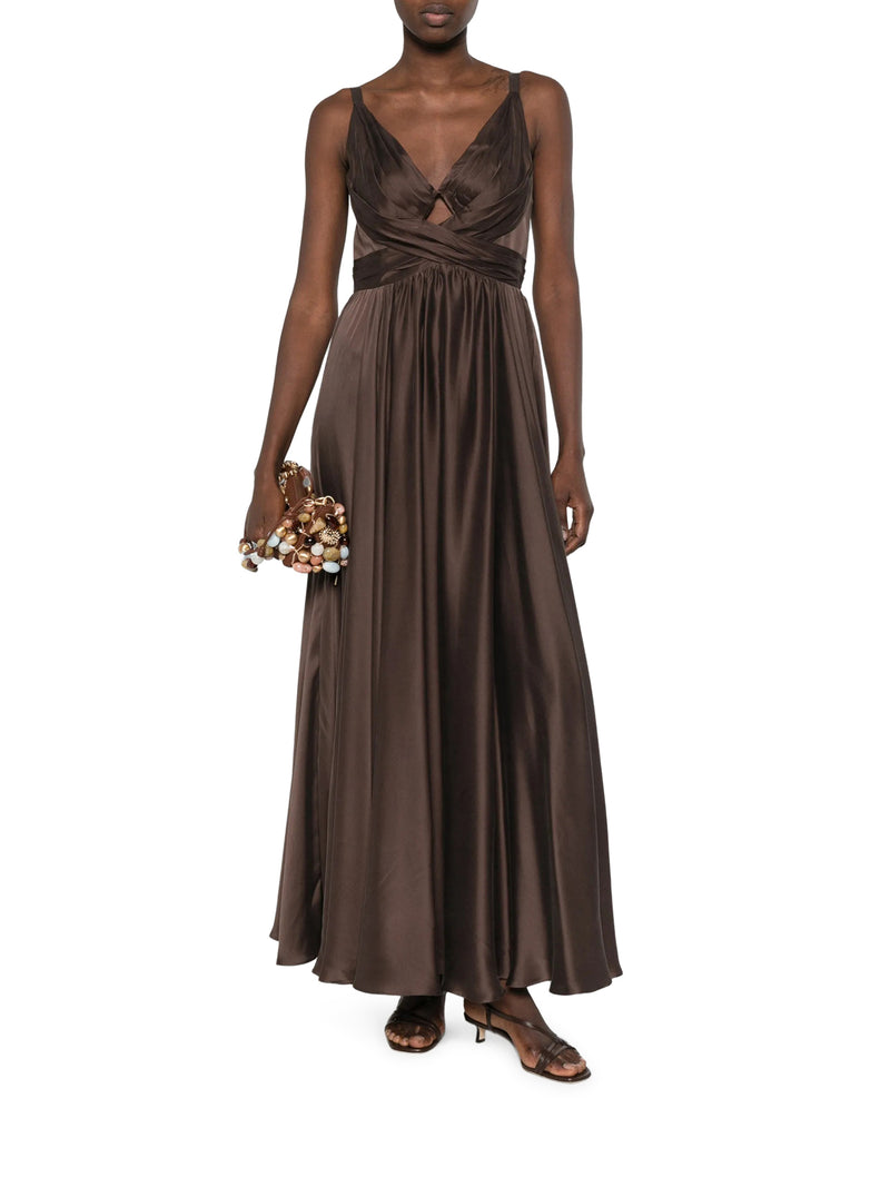 LONG SILK DRESS WITH DRAPED BODICE