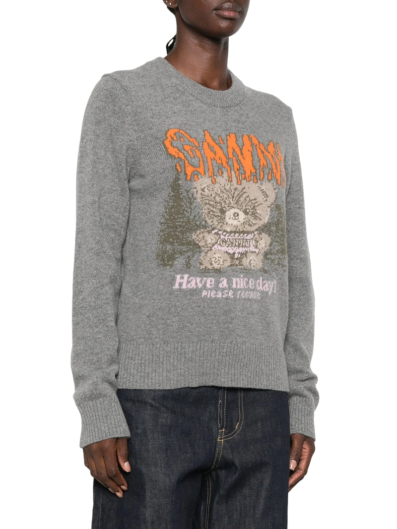 CREWNECK KNIT SWEATER WITH FRONT GRAPHIC INTARSIA