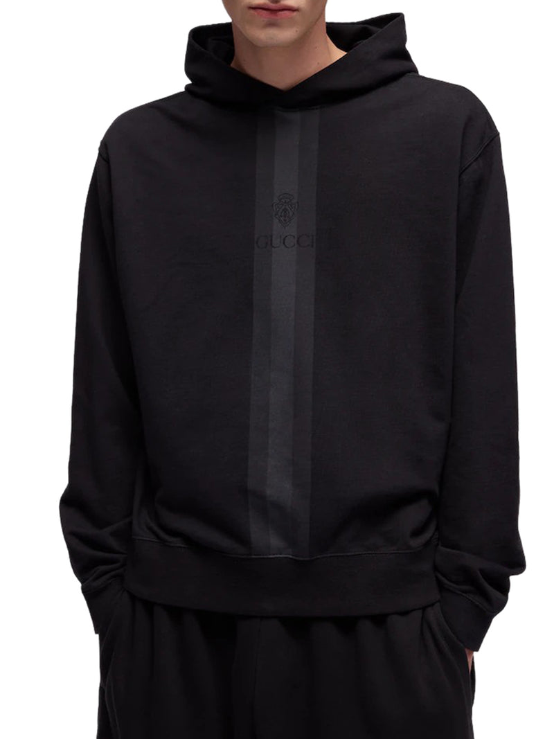 COTTON HOODIE WITH TONAL WEB STRIPE