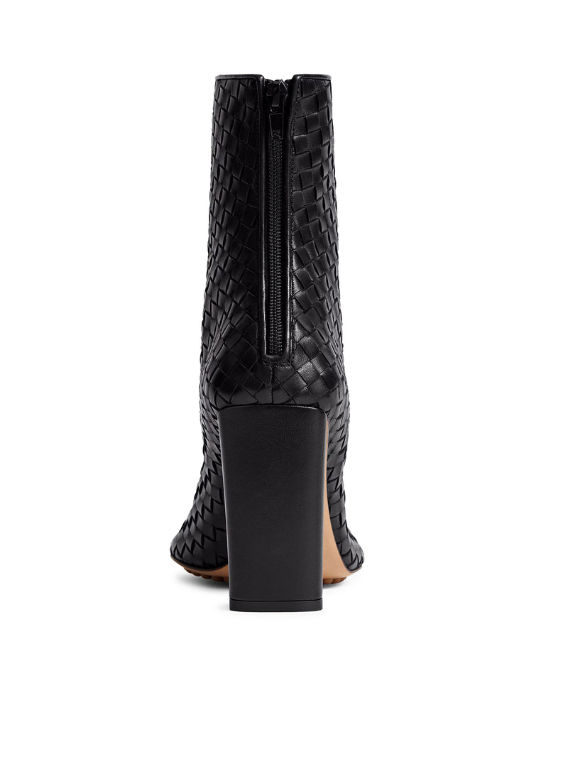 WOVEN LEATHER CHERRY ANKLE BOOTS