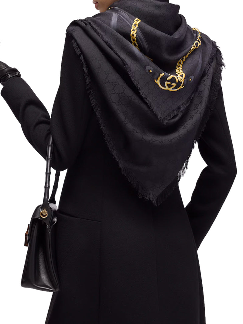 GG WOOL SILK JACQUARD CAPE