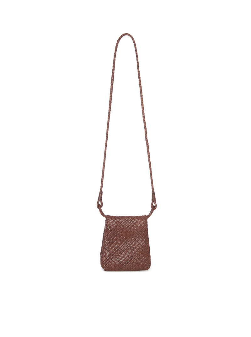 WOVEN LEATHER SHOULDER BAG WITH FLAP