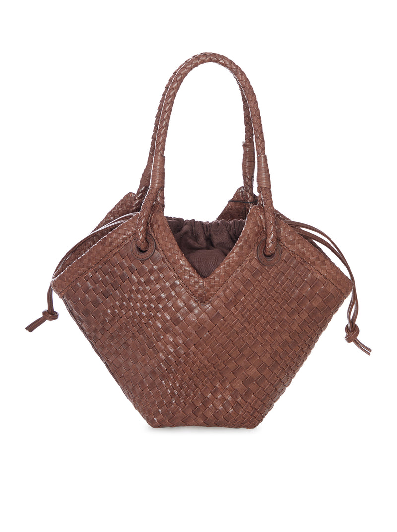 SMALL WOVEN LEATHER SHOPPER BAG WITH HANDLES