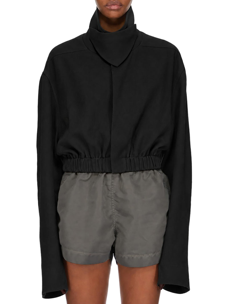 CROPPED COLLARED MAC JACKET IN A COTTON-WOOL BLEND