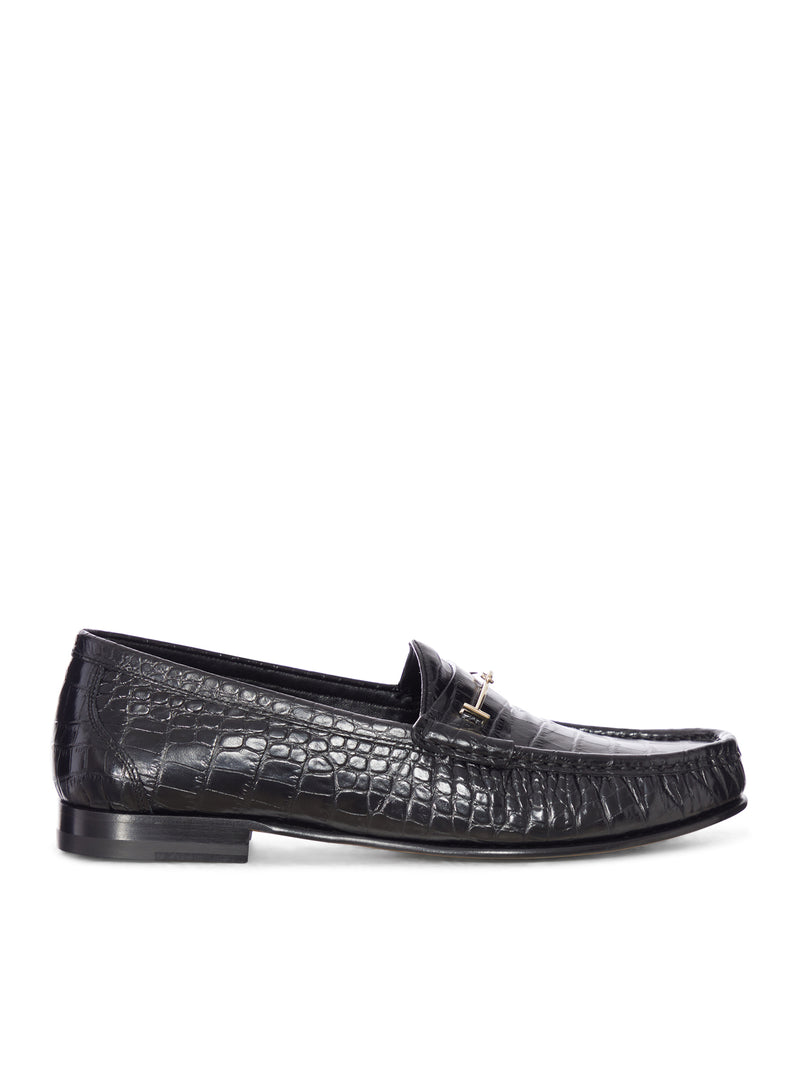 CROCODILE PRINT LEATHER MOCCASIN WITH METAL CLIP