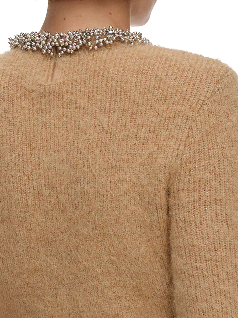 ALPACA BLEND SWEATER WITH JEWEL COLLAR